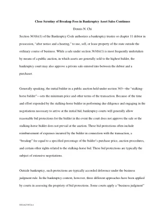 Close Scrutiny of Breakup Fees in Bankruptcy Asset Sales Continues  Dennis N. Chi  Section