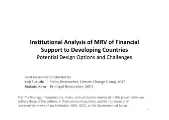 Institutional Analysis of MRV of Financial Support to Developing Countries Potential Design Options