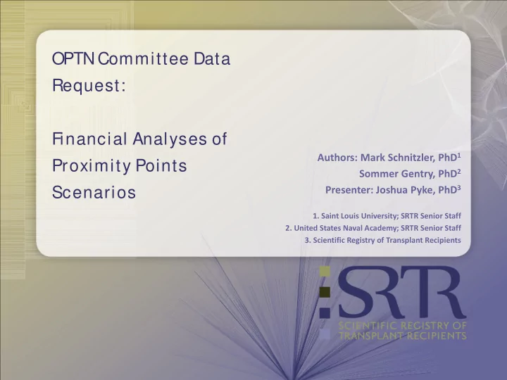 optn committee data request financial analyses of
