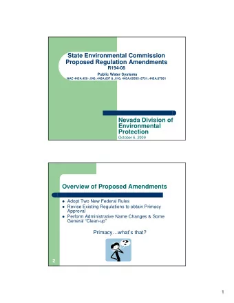 State Environmental Commission  Proposed Regulation Amendments  R194-08  Public Water Systems  NAC