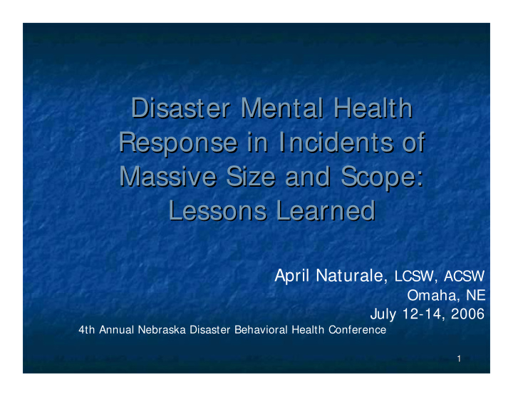 disaster mental health disaster mental health response in