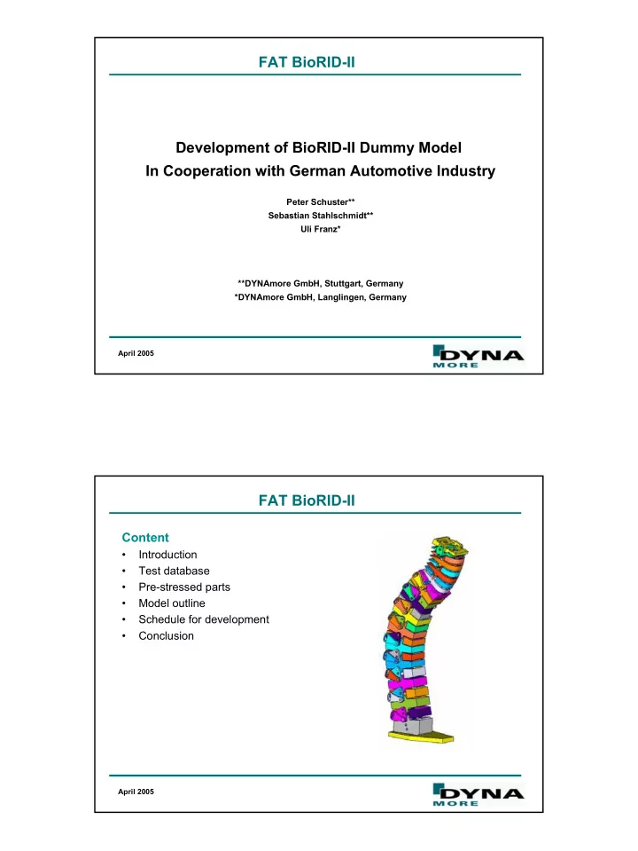 fat biorid ii development of biorid ii dummy model in