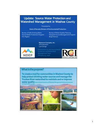 What is the purpose? To create a tool for communities in Washoe County to help protect drinking