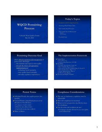 WQCD Permitting  WQCD Permitting  Technology Based Effluent Limits  Technology Based Effluent