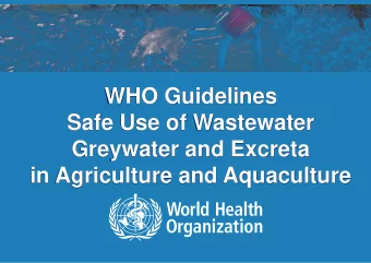 WHO Guidelines  Safe Use of Wastewater  Greywater and Excreta  in Agriculture and Aquaculture  |