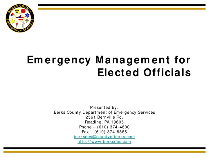 em ergency managem ent for elected officials