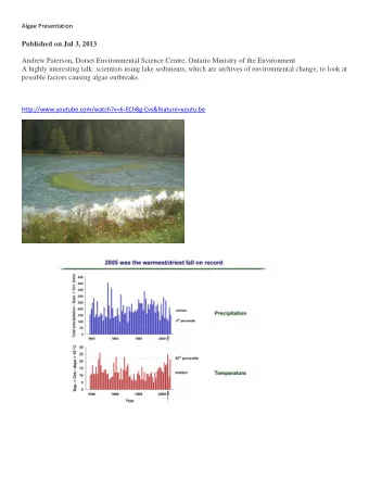 Published on Jul 3, 2013  Andrew Paterson, Dorset Environmental Science Centre, Ontario Ministry of