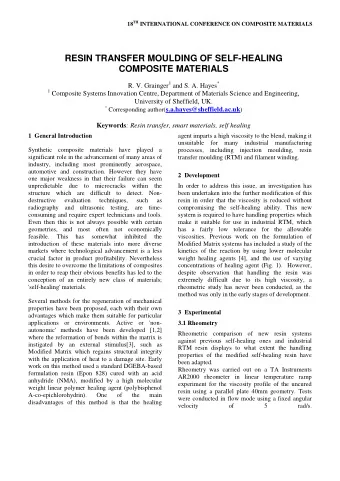 RESIN TRANSFER MOULDING OF SELF-HEALING  COMPOSITE MATERIALS R. V. Grainger 1 and S. A. Hayes * 1