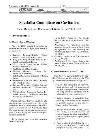 Specialist Committee on Cavitation  Final Report and Recommendations to the 25th ITTC 1