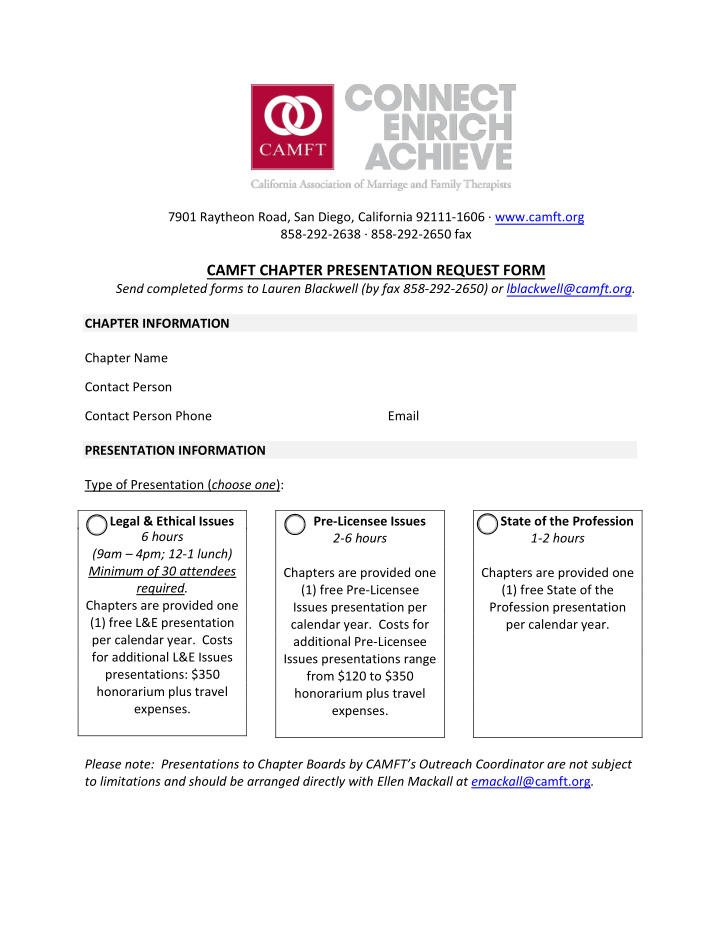 camft chapter presentation request form