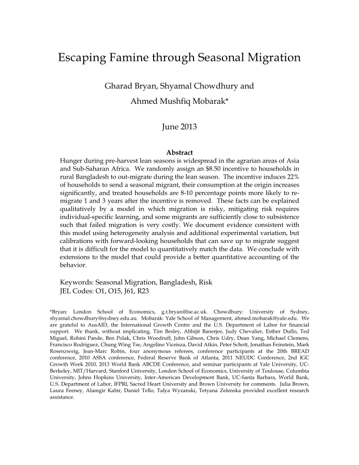 escaping famine through seasonal migration