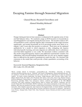 Escaping Famine through Seasonal Migration  Gharad Bryan, Shyamal Chowdhury and  Ahmed Mushfiq