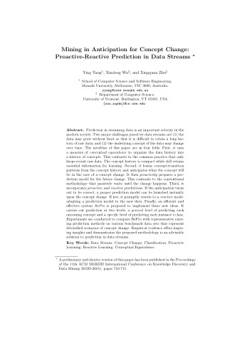 Mining in Anticipation for Concept Change: Proactive-Reactive Prediction in Data Streams  Ying