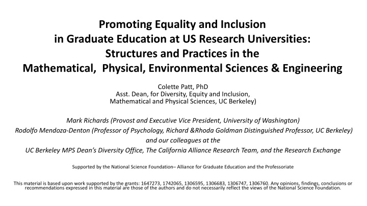 promoting equality and inclusion in graduate education at