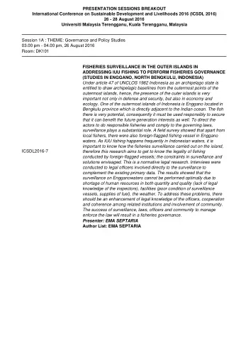 PRESENTATION SESSIONS BREAKOUT  International Conference on Sustainable Development and Livelihoods