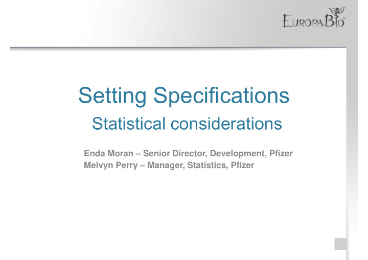 setting specifications
