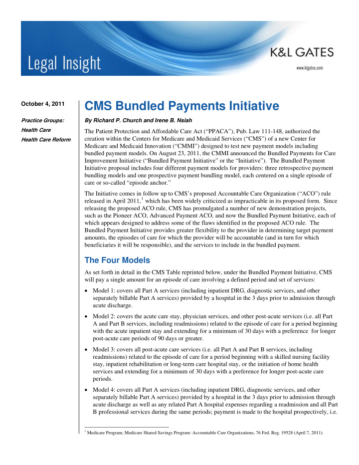 cms bundled payments initiative