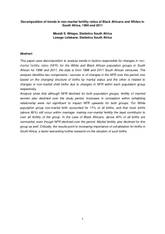 Decomposition of trends in non-marital fertility ratios of Black Africans and Whites in  South