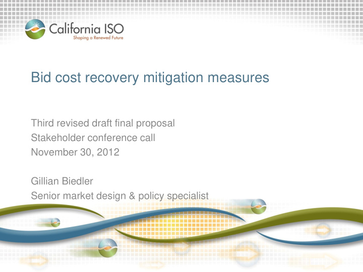 bid cost recovery mitigation measures