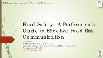 F  o o d Sa fe ty:  A Pro fe ssio na ls  Guide  to  E  ffe c tive  F  o o d Risk  Co mmunic a tio n