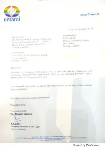 Scanned by CamScanner  Q1FY19 Performance Update 1 st August 2018  Q1FY19 Snapshot  CONSOLIDATED