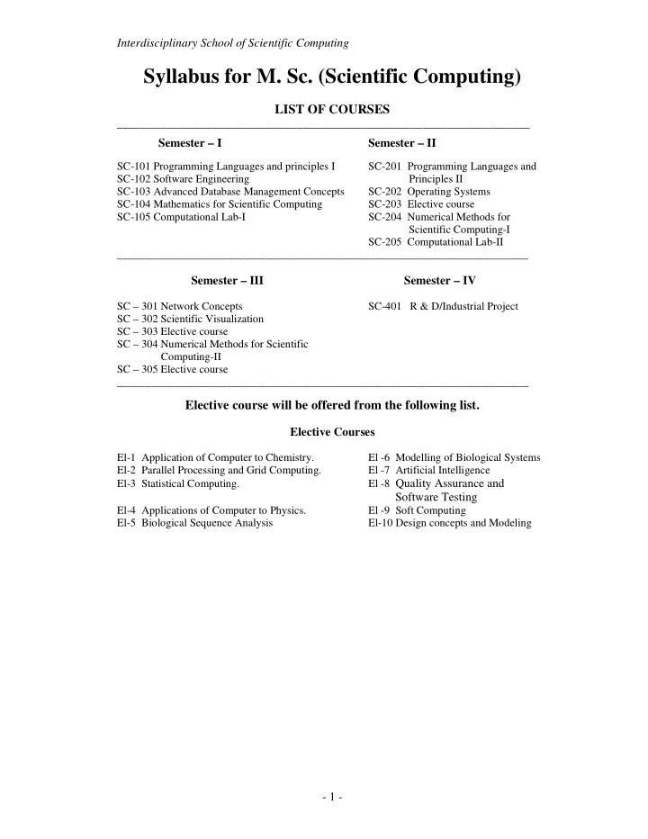 syllabus for m sc scientific computing