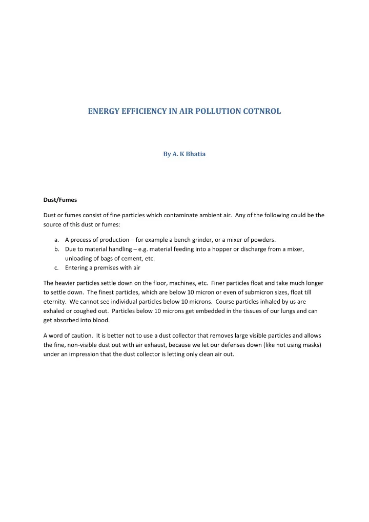 energy efficiency in air pollution cotnrol