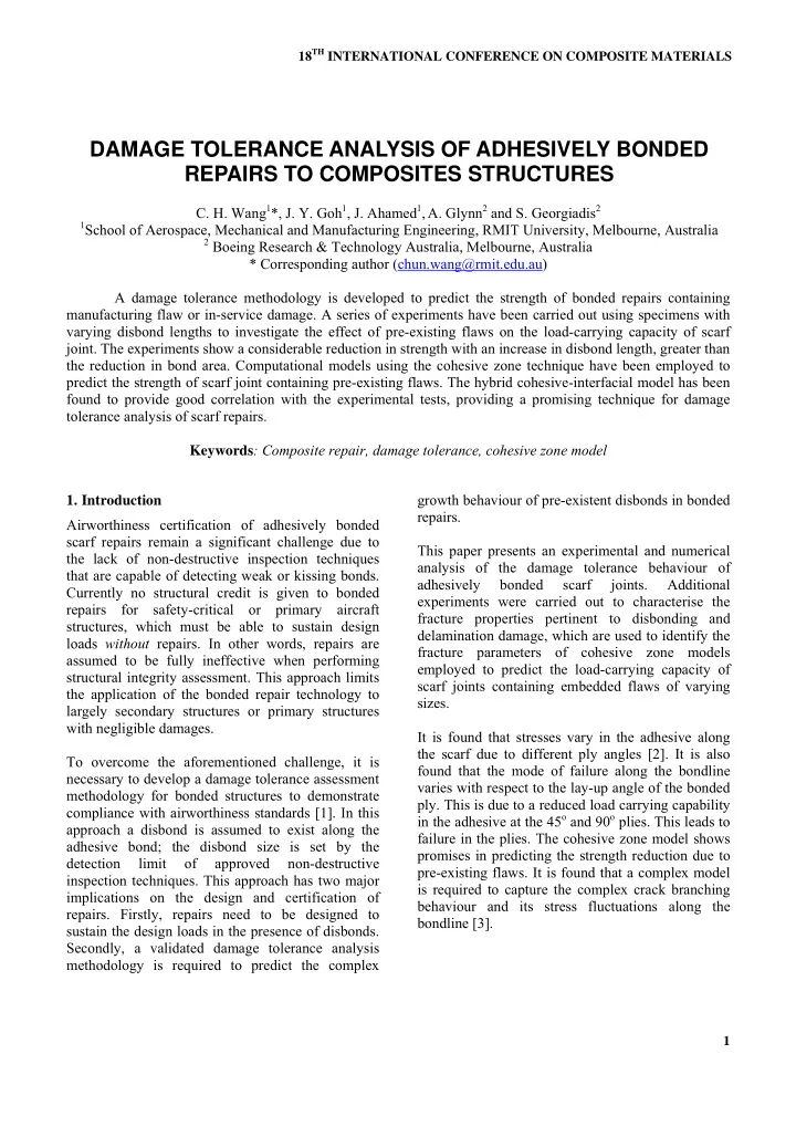 damage tolerance analysis of adhesively bonded repairs to