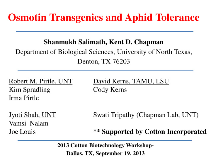 osmotin transgenics and aphid tolerance