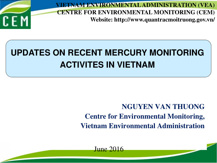 updates on recent mercury monitoring activites in vietnam