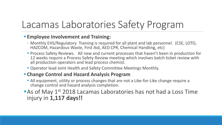 lacamas laboratories safety program