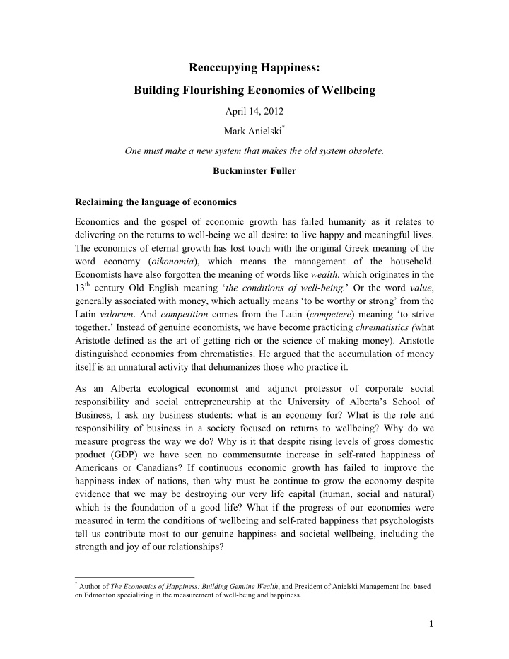 reoccupying happiness building flourishing economies of