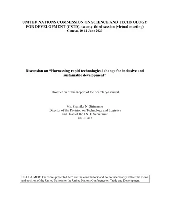 UNITED NATIONS COMMISSION ON SCIENCE AND TECHNOLOGY  FOR DEVELOPMENT (CSTD), twenty-third session