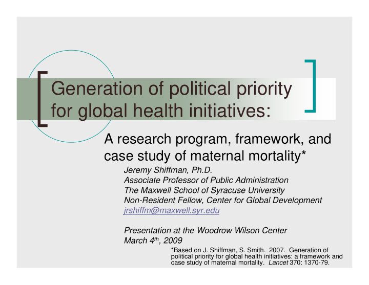 generation of political priority for global health