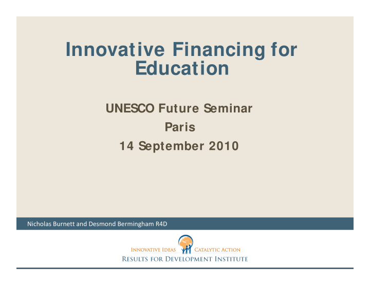 innovative financing for education