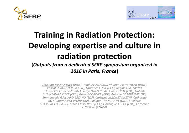 training in radiation protection developing expertise and