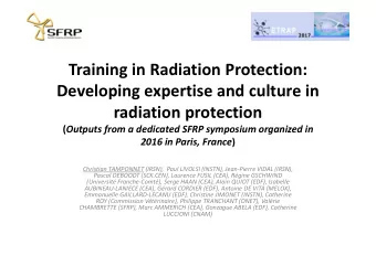 Training in Radiation Protection:  Developing expertise and culture in  radiation protection (