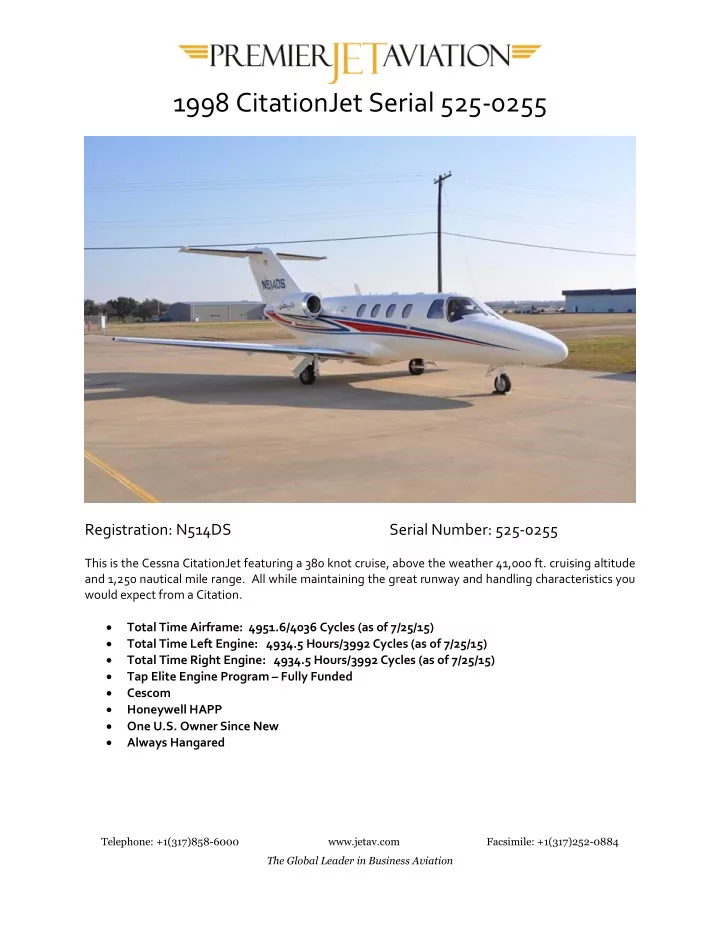 1998 citationjet serial 525 0255