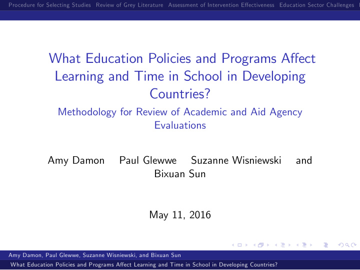 what education policies and programs a ect learning and