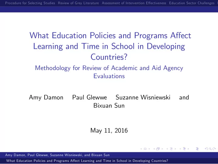 what education policies and programs a ect learning and