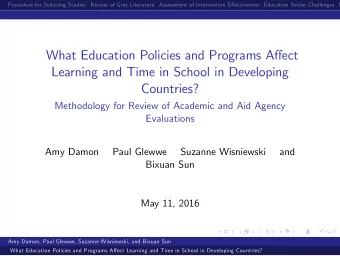 What Education Policies and Programs Aect  Learning and Time in School in Developing  Countries?