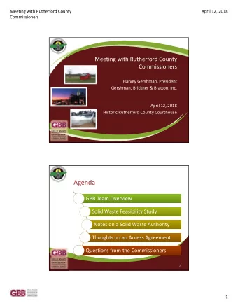Agenda  GBB Team Overview  GBB Team Overview  Solid Waste Feasibility Study  Solid Waste