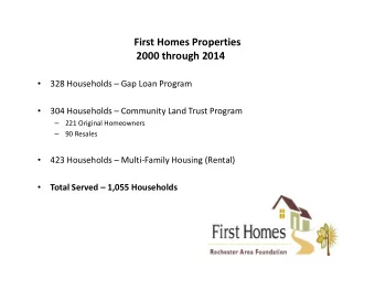 First Homes Properties  2000 through 2014  328 Households  Gap Loan Program    304 Households