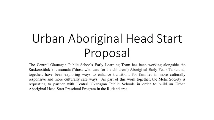 urban aboriginal head start proposal
