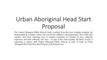 Urban Aboriginal Head Start  Proposal  The Central Okanagan Public Schools Early Learning Team has