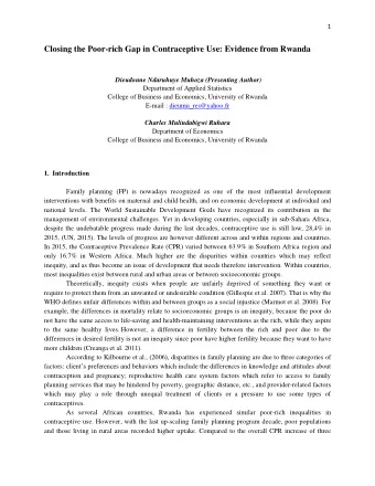 Closing the Poor-rich Gap in Contraceptive Use: Evidence from Rwanda  Dieudonne Ndaruhuye Muhoza