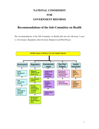 1 Recommendations  1. GOVERNANCE  1.a   Health Management Cadre:  Situation Analysis  Improving