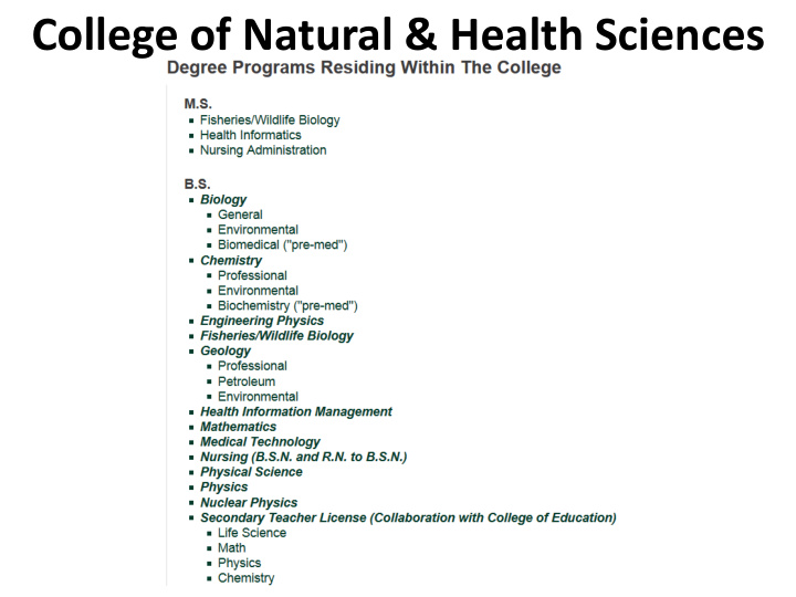college of natural health sciences college of natural
