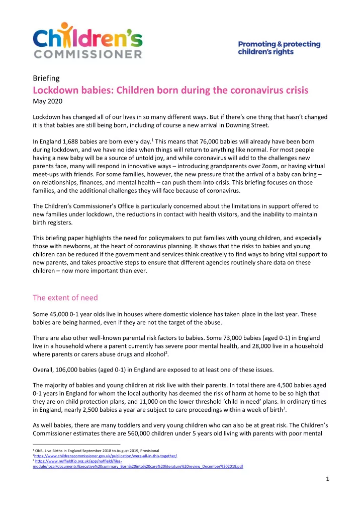 briefing lockdown babies children born during the