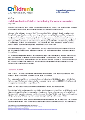 Briefing Lockdown babies: Children born during the coronavirus crisis May 2020 Lockdown has changed